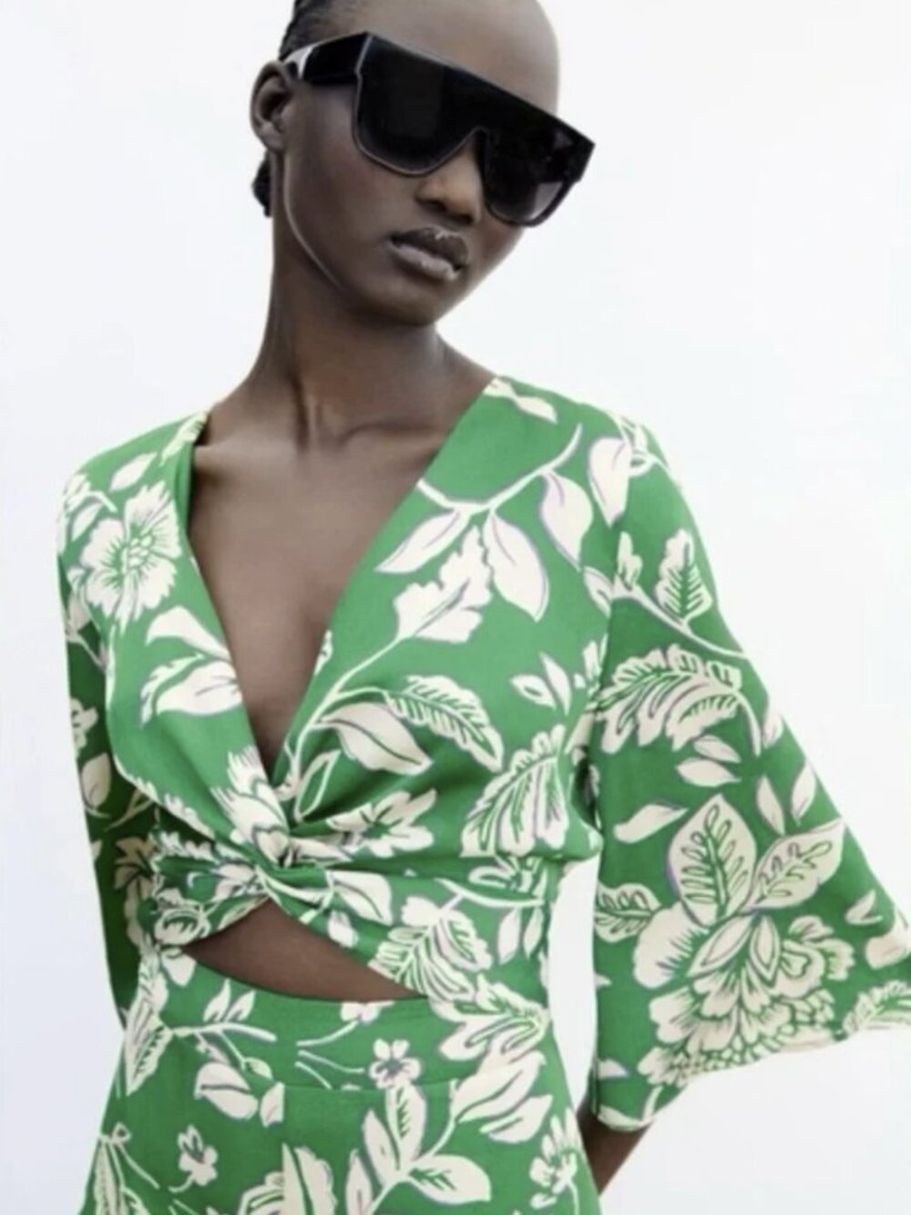 Zara Green Floral Cut-Out Jumpsuit – Size L
